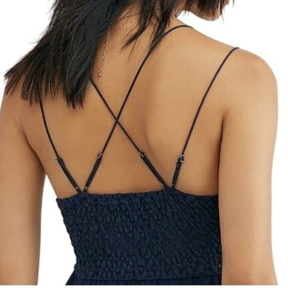 Free People FP One Adella Burnout Velvet Slip Lace Navy Blue Dress Sz Small NWT - Picture 2 of 6